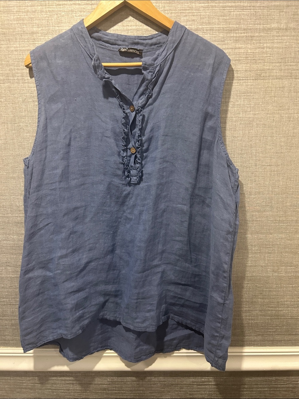 Vertigo Paris Sleeveless Ruffle Henley Top - Dusty Blue